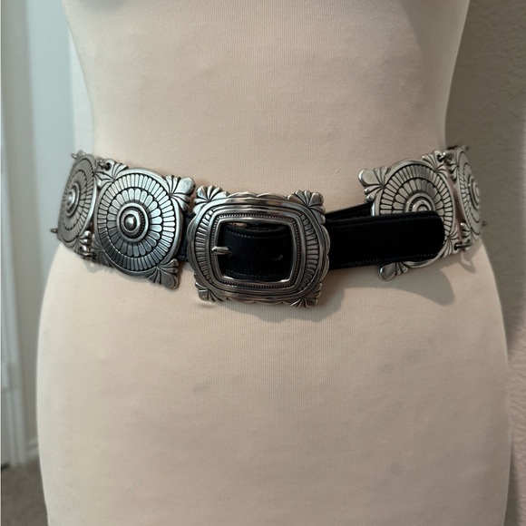 Vintage Lady Nadim Silver and Black Western Concho Belt - Picture 1 of 7